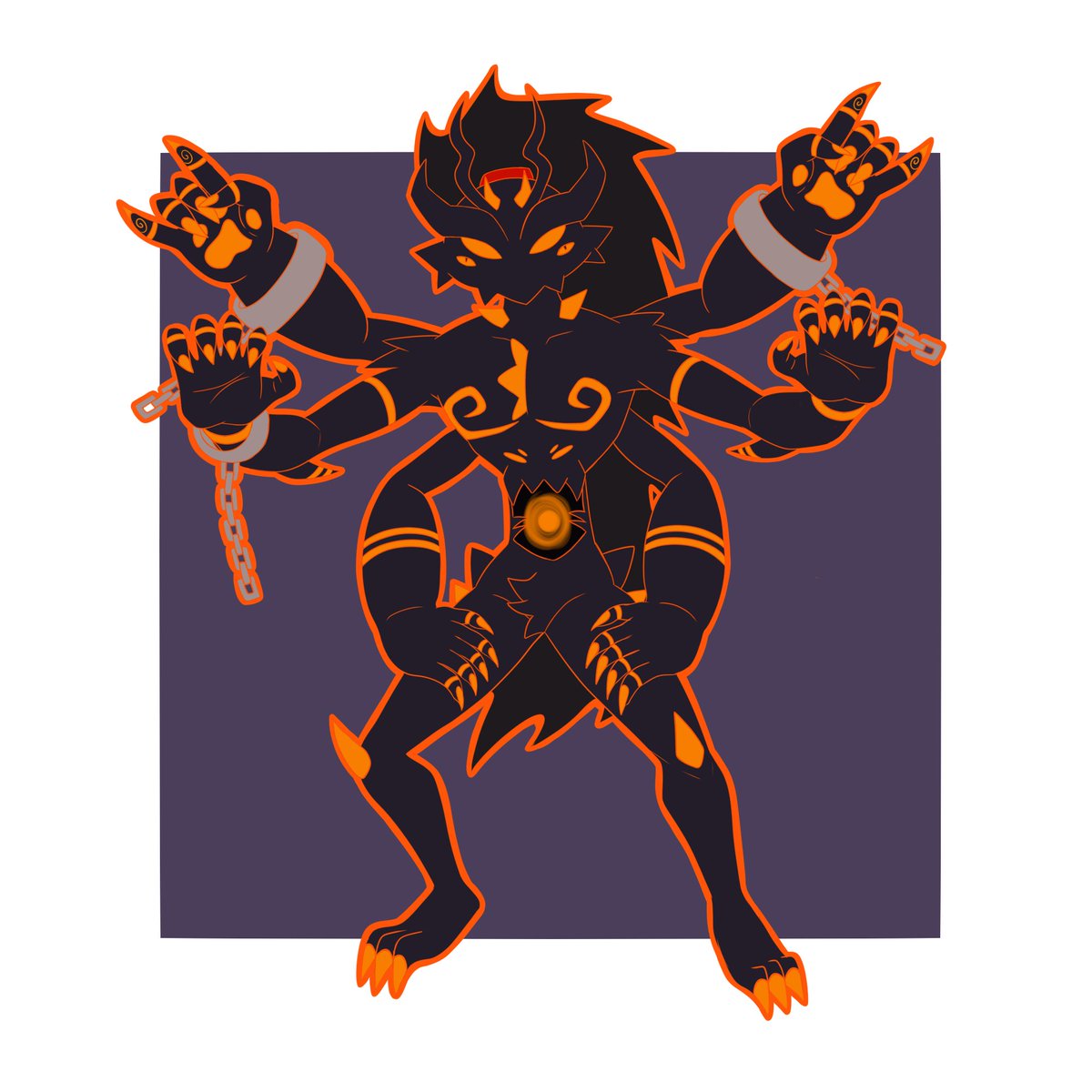 WaWoyal's tweet image. Only 5 days left for Artfight, it's demon time!!
Fittingly, today's #artfight attack is a Shushu!
@Seeltra_ 's OC Xaalivar, sealed in a piece of cloth worn by his guardian &amp; friend, the Sacrier Chô.
Here in his true form cause it's wicked cool looking 😈
#artfight2025 #wakfu