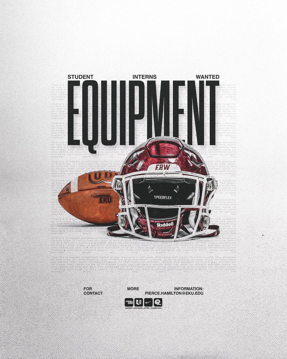 EKUFootball's tweet image. ANOTHER GREAT OPPORTUNITY WITH OUR TEAM!
Full-time EKU students interested in joining our equipment team should reach out to Pierce Hamilton (pierce.hamilton@eku.edu) for more information on joining this vital part of our team!
#E2W | #MatterOfPride