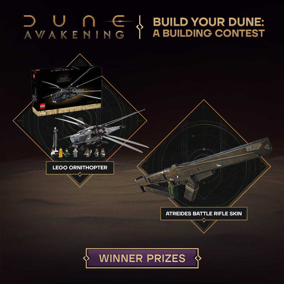 DuneAwakening's tweet image. Our building contest for #DuneAwakening is ending soon! ⌛
Submit your creations before the July 28th deadline for a chance at one of our prizes. More info: bit.ly/BuildYourDune