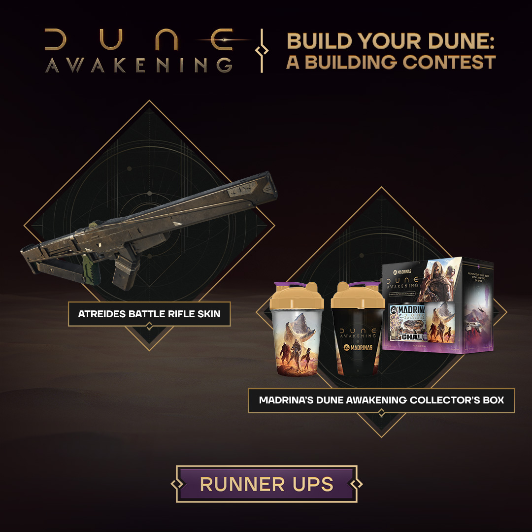 DuneAwakening's tweet image. Our building contest for #DuneAwakening is ending soon! ⌛
Submit your creations before the July 28th deadline for a chance at one of our prizes. More info: bit.ly/BuildYourDune