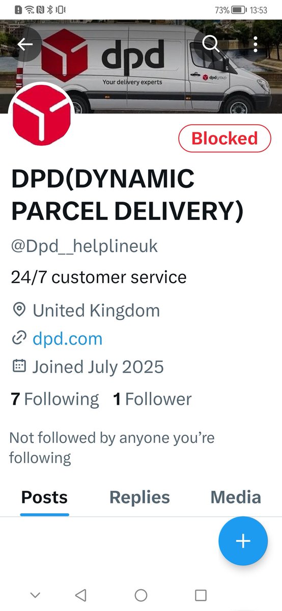 Beware fake #DPD account trying to get customs details and pin numbers for deliveries! Account made yesterday I believe as not there when I tried to tag DPD in a whinge about their driver not delivering, this account since popped up asking for dets..blocked <a href="/X/">X</a> <a href="/metpoliceuk/">Metropolitan Police</a>