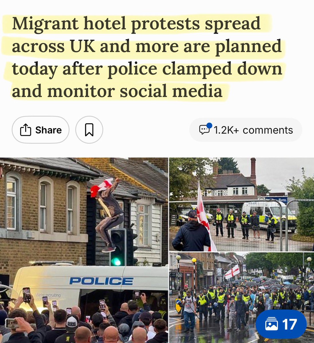 🚨EXAMPLE – Ok… let’s deal with the law, for those not listening at the back!

If I repost this article, I could face legal consequences. The official press can report on migrant hotel protests under press protections. But ordinary people, including citizen journalists could be