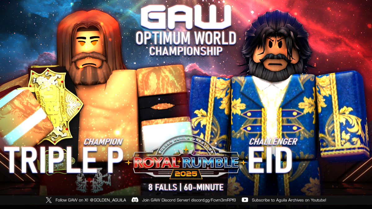 Triple P finally cashed in his Bald Eagle Cup trophy to challenge someone he sees as worthy for the Optimum World Title, and he chose Eid! The fierce member of H.O.T. will give everything to bring Triple P down. Will the ring survive?

#GAWRoyalRumble