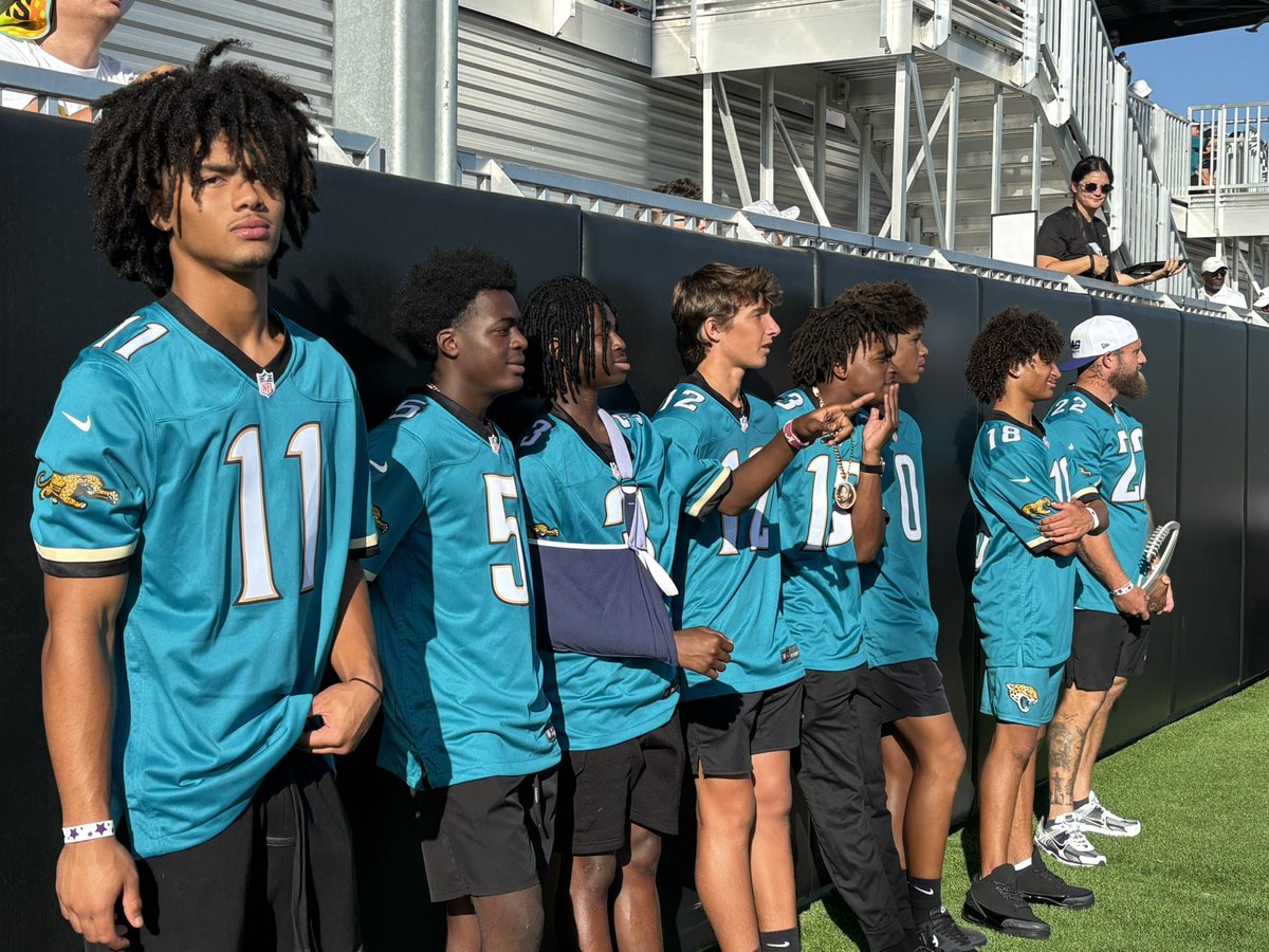 ESPNdirocco's tweet image. The Jaguars honored the 14U flag football national champs prior to Sunday’s practice. Tournament MVP Brysen Wright, who had the one-handed highlight TD catch, is on the far left. Among the people who reached out to him was Odell Beckham Jr.
