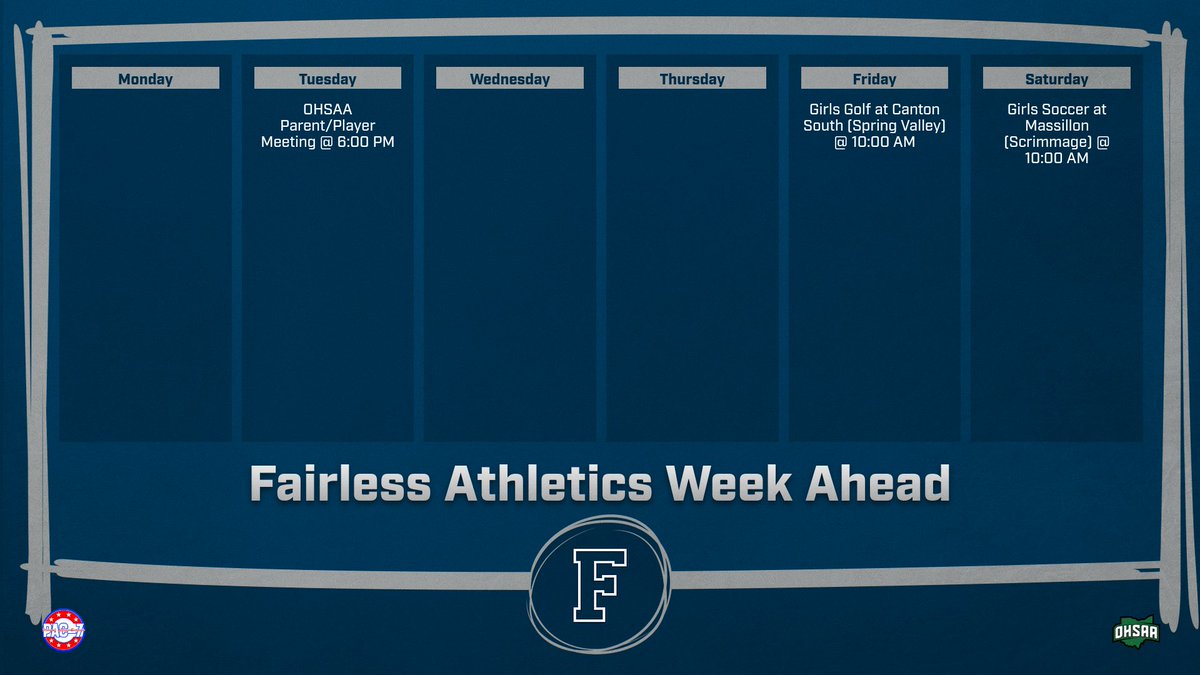AthleticFalcons's tweet image. The 2025–26 athletic season is officially underway! Check out this week’s athletic schedule.

**One update - the OHSAA Meeting on Tuesday will be held at the Elementary at 6:00 PM. #SOAR #GoFalconsGo