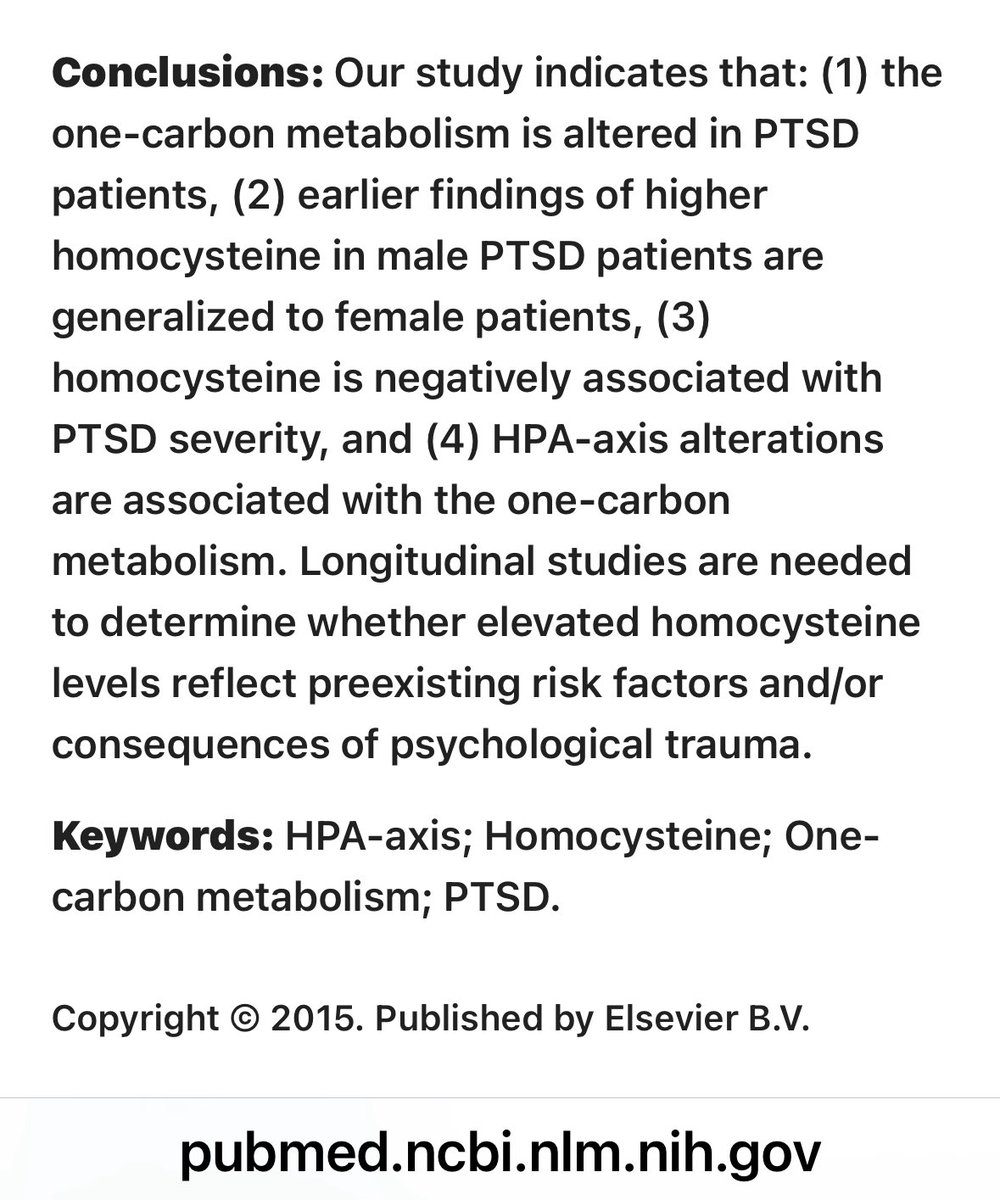 AwarenessB12's tweet image. Homocysteine and “PTSD”
Prevention starts early, do not wait for damage done.
High homocysteine is toxic to nerves and vessels.
pubmed.ncbi.nlm.nih.gov/26120806/