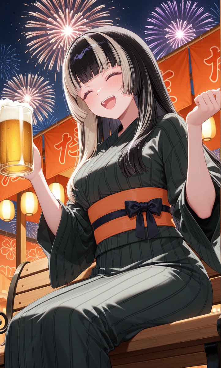 icchy_ai's tweet image. らでん『花火大会にはビールっしょ🍺』
#AIイラスト 
#儒風亭らでん
#AIらでん似絵
#pixai
