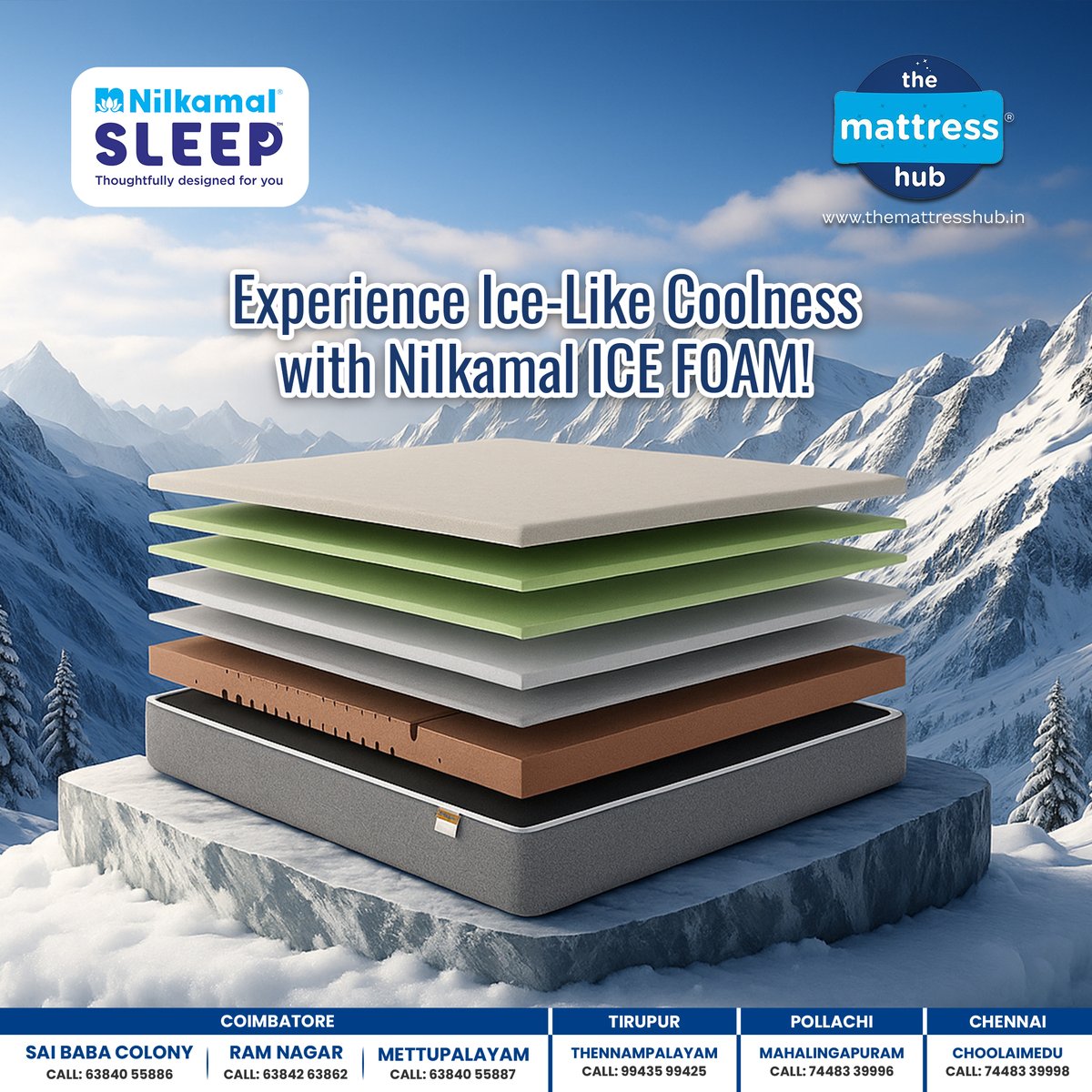HubMattress's tweet photo. Experience Ice-Like Coolness with Nilkamal ICEFOAM!

Sleep Better, Live Better – Only at The Mattress Hub
Coimbatore | Tiruppur | Chennai | Pollachi
Call Now: +91- 63840 02400
#TheMattressHub #CoimbatoreMattress #MattressShopping #LuxuryMattress #SoftMattress #CoimbatoreLifestyl https://t.co/bK7FJCNRSB