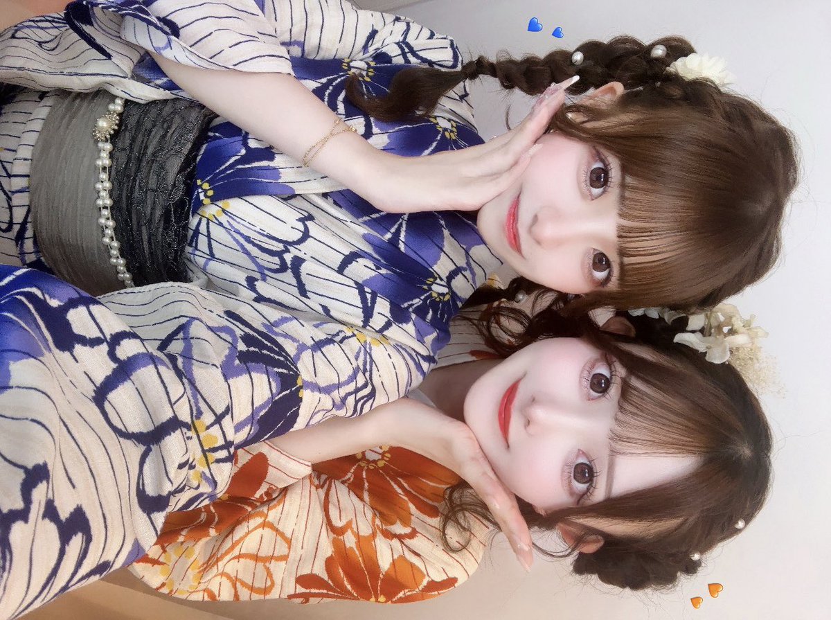 りさぴとメンカラでオソロ浴衣した^₀̴̶̷ ̫ ₀̴̶̷^💙🧡✨
