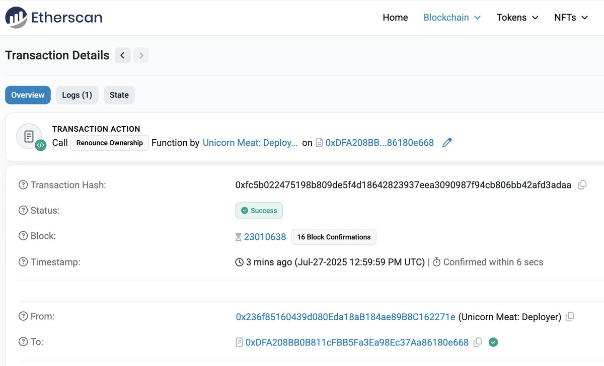 UnicornMeatETH's tweet image. The Unicorn Meat wrapper contract has been renounced and is now owned by no one.

Unicorn Meat and the Unicorn Meat wrapper are both renounced!

🦄🍖