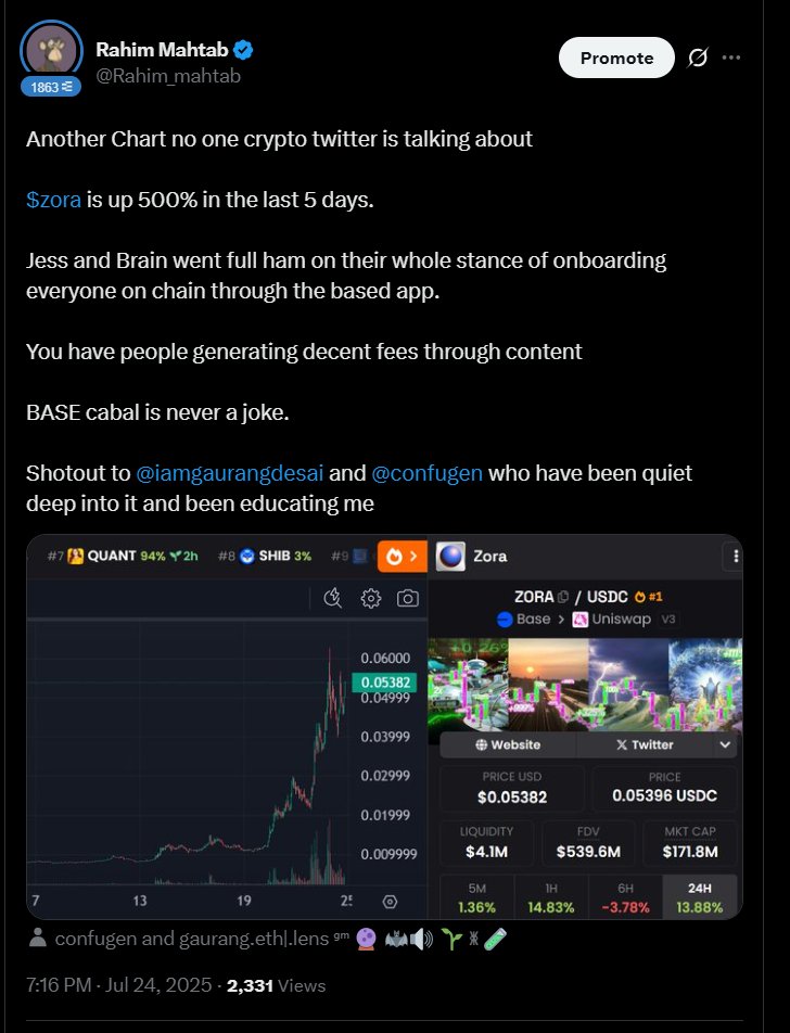 Rahim_mahtab's tweet image. If you are in Solana trenches pivot to Base
- Base token up
- Creator coins
- CT and the meme cabal completely missed it
Theres always something happening in different corners of the space, time to open your eyes !!!