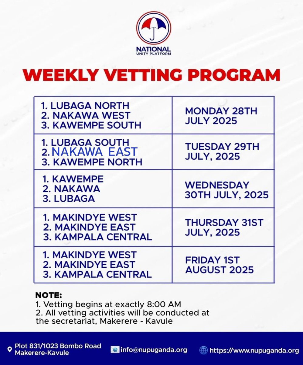 KAMOGABRUNO5's tweet image. Please receive our Kampala district weekly schedule for vetting.