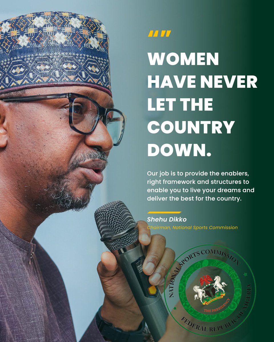 NatSportsComm's tweet image. 🎤NSC Chairman @ShehuDikko said: "Women have never let the country down in sport."
Yesterday, they proved it again in triple fashion.
-
#NSC #NationalSportsCommision #RHINSE #SuperFalcons #DTigress #EniolaBolaji #Proudly9ja #TeamNigeria #ShehuDikko