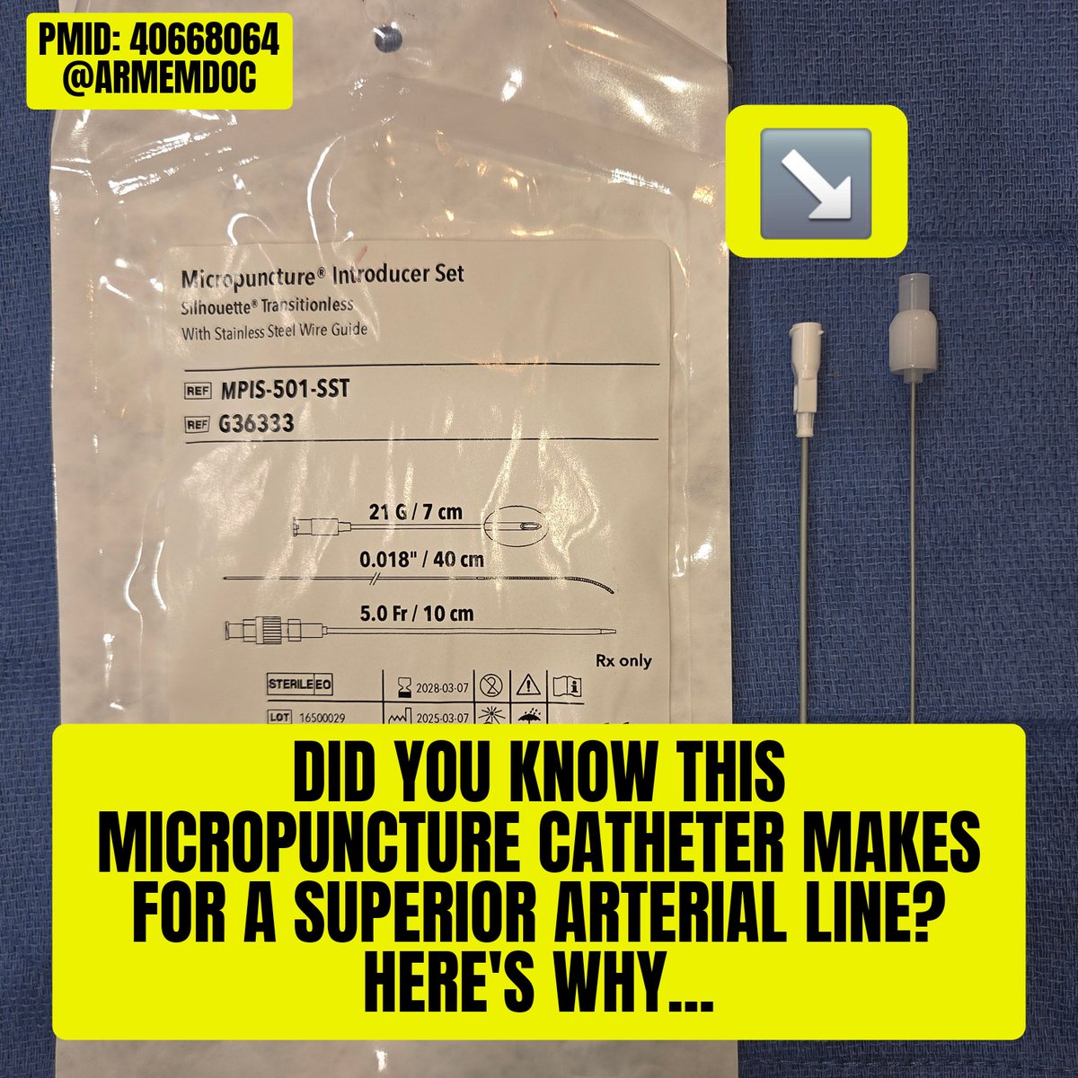 armyemdoc's tweet image. An RCT published this month found that polyethylene arterial catheters have a lower incidence of insufficiency (23% difference) compared to polyurethane.
Insufficiency was defined as all the things that annoy us on a daily basis: over-dampening, under-dampening, clogging,…