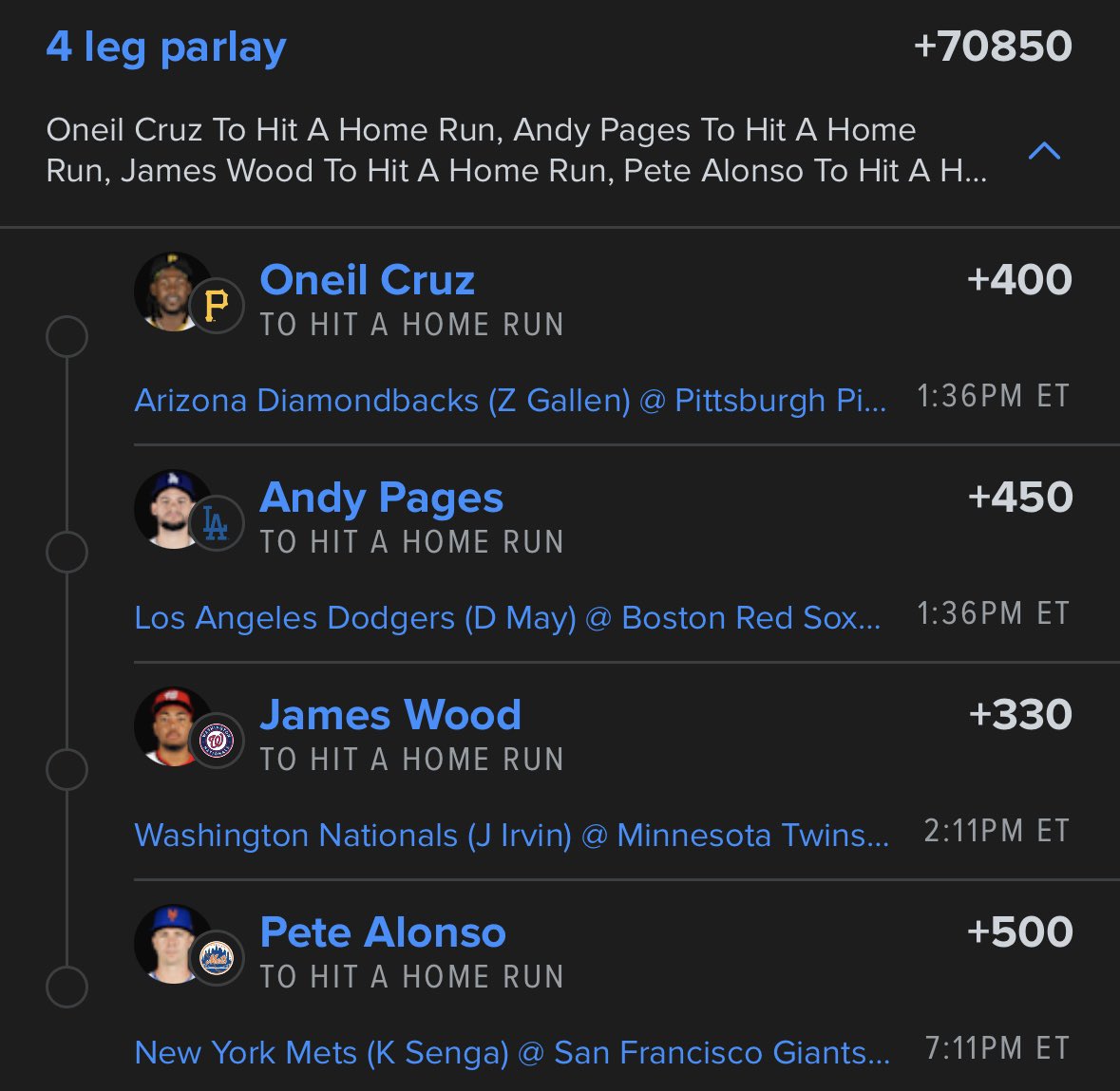 Lottolocks's tweet image. SUNDAY #MLB ⚾️ HOME RUN LOTTO 🔥
LIKE for $250 if we cash it 💰💰💰
#GamblingX