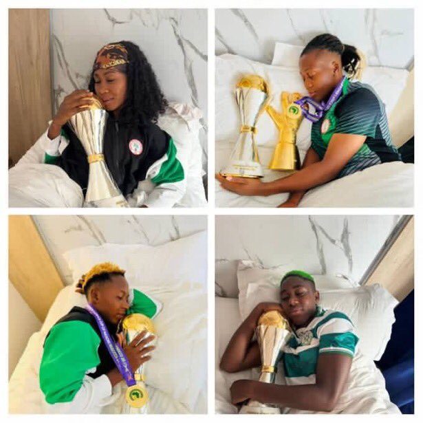 stfuraising's tweet image. Super Falcons Celebrate WAFCON Victory with Gratitude

The morning after their historic triumph, Nigeria’s Super Falcons proudly displayed their trophy, radiating gratitude and joy. 

#SuperFalcons #WAFCON2025 #VictoryMode #freedomsquarenews