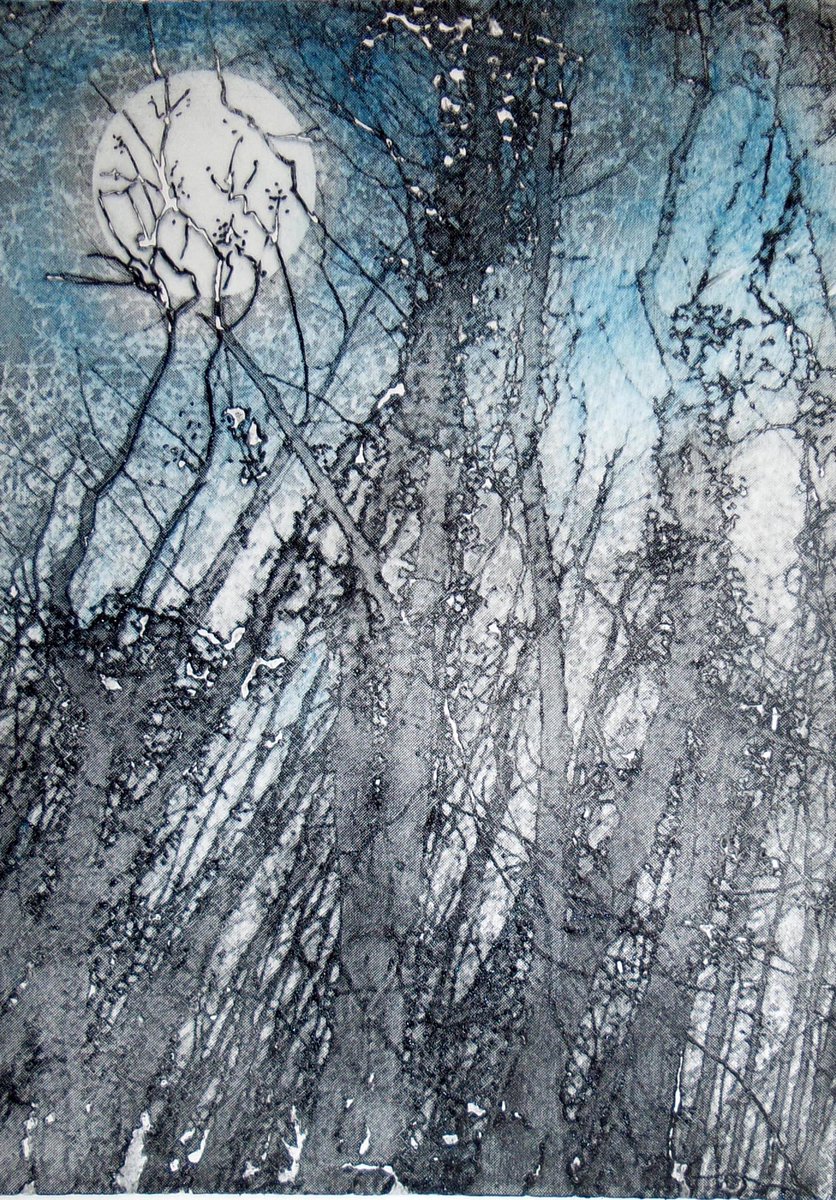 Etching "Blue Moon through the Trees 
#etching #printmaking #sundayvibes #art