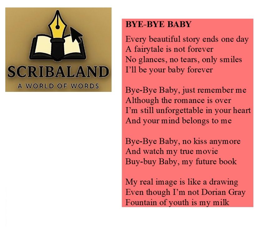 scribaland's tweet photo. #scribaland BYE-BYE BABY
Don't remember my name and forget me!#scribaland1 #byebye #baby #byebyebaby #poem #poems #poet #poets #poetry #poetries #poetic #haiku #webdesigners #webdesigning #webmasters #website #webwriter #webwriting #webstories #chatgpt #dailymotion #write #writer https://t.co/lFT6jNol6H