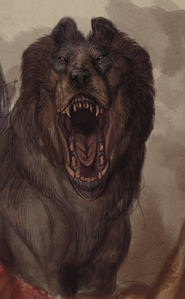 This is a Barghest, a giant canine that evolved to scavenge on dragon corpses. Full page will be shown off soon