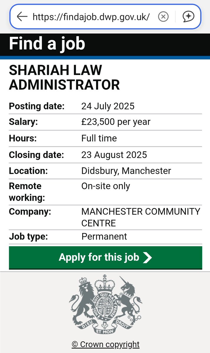 Hmm, an Islamic Shariah Law Administrator needed in the UK? What about British Law?
