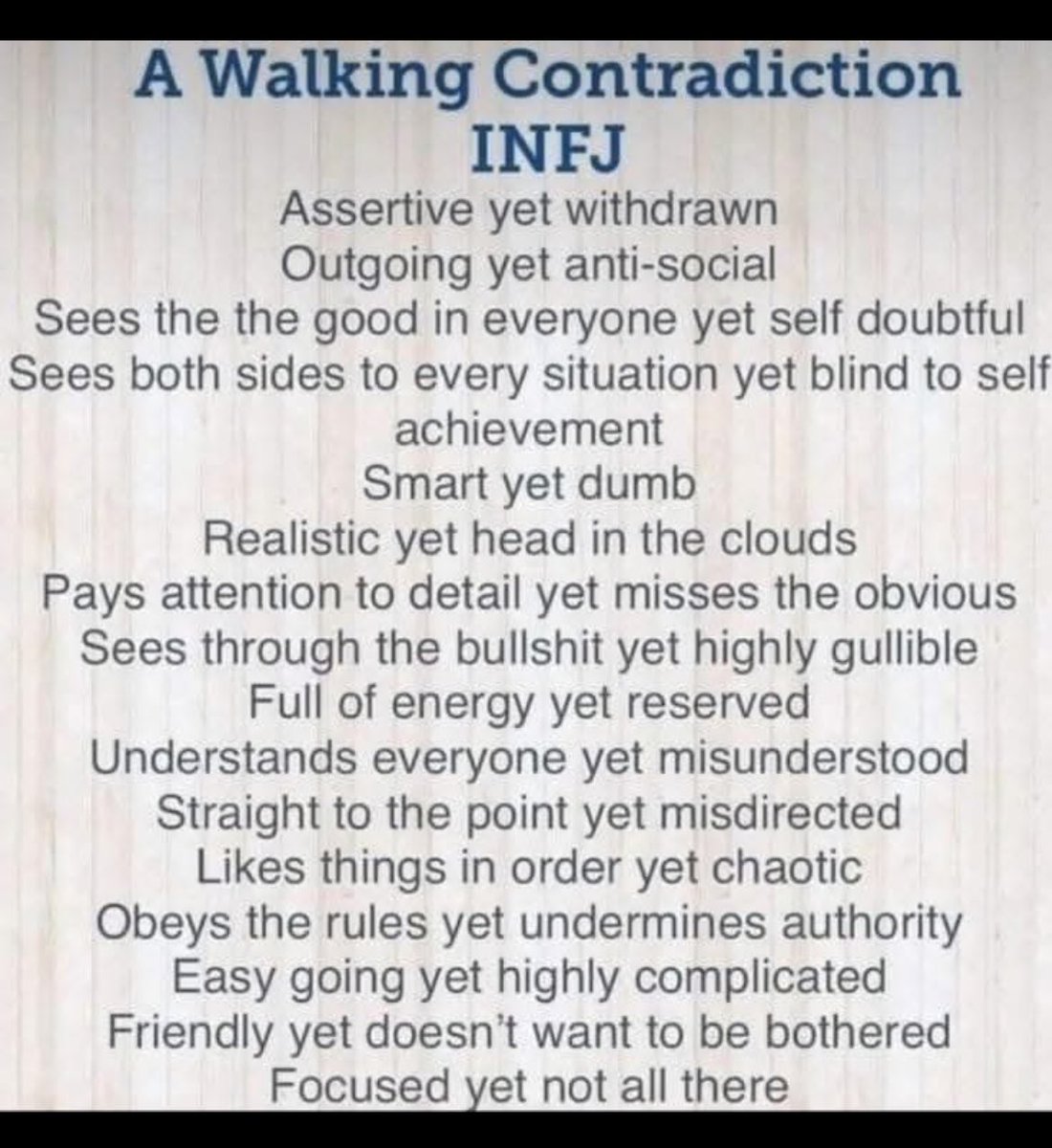 R_S_Russo's tweet image. It’s true, I’m a typical INFJ person (walking contradiction). 🤷🏻♀️