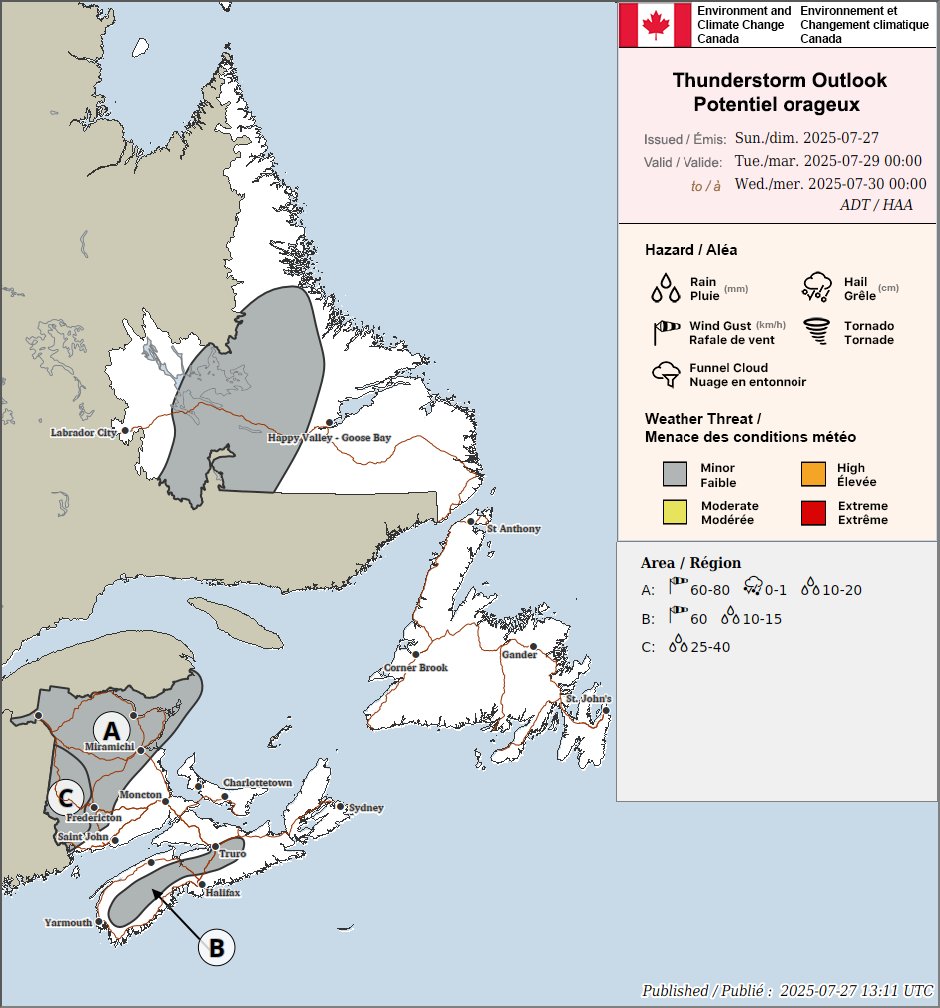 ECCCWeatherNB's tweet image. ⚡ TS Outlooks Today - Tuesday. #NBStorm ow.ly/P9X550WvIJs