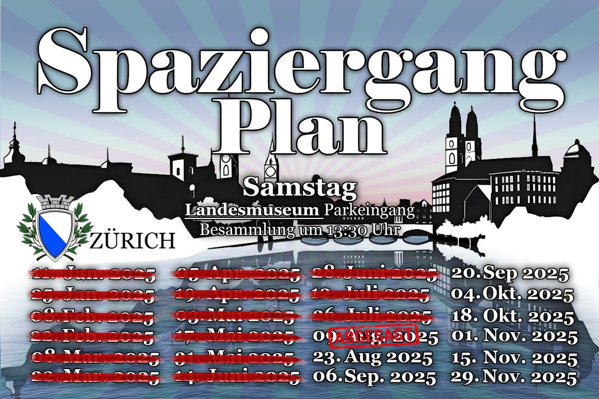 StandPunkt_News's tweet image. Friedens-Kundgebung statt Spaziergang in Zürich

Der Spaziergang ist am 09. August abgesagt, stattdessen treffen wir uns alle:

Wann: 09. August 2025
Um: 16:00-18:00
Wo: Bern – Bundesplatz

Das Volk steht ein für eine Schweiz mit Souveränität, Neutralität und Freiheit…