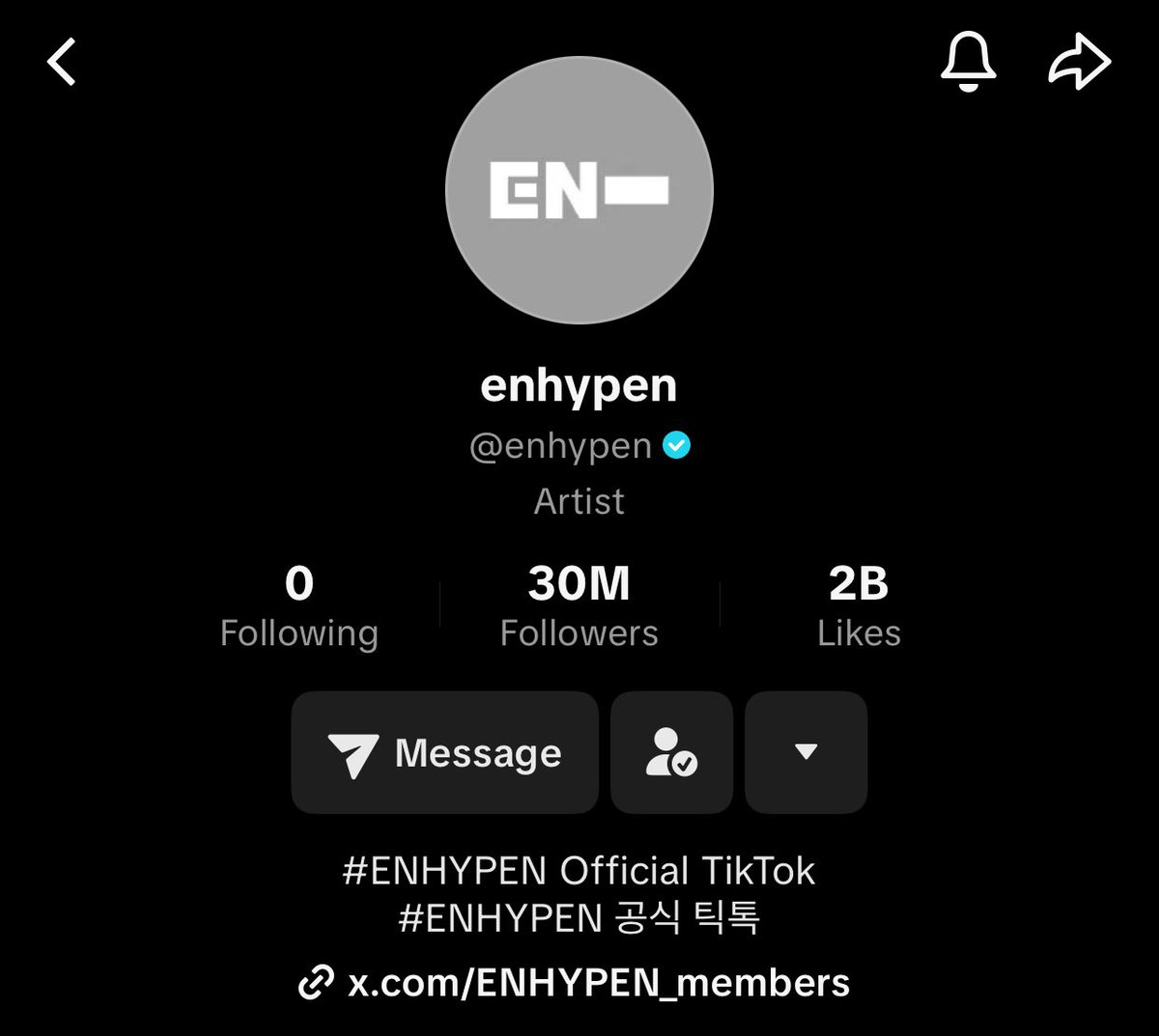 enchartsmaster's tweet image. #ENHYPEN has now surpassed 30M followers on TikTok, becoming the fourth K-pop group in history to do so, joining BTS, BLACKPINK and Stray Kids.
They are also the second 4th generation K-pop act to reach this milestone, after Stray Kids.