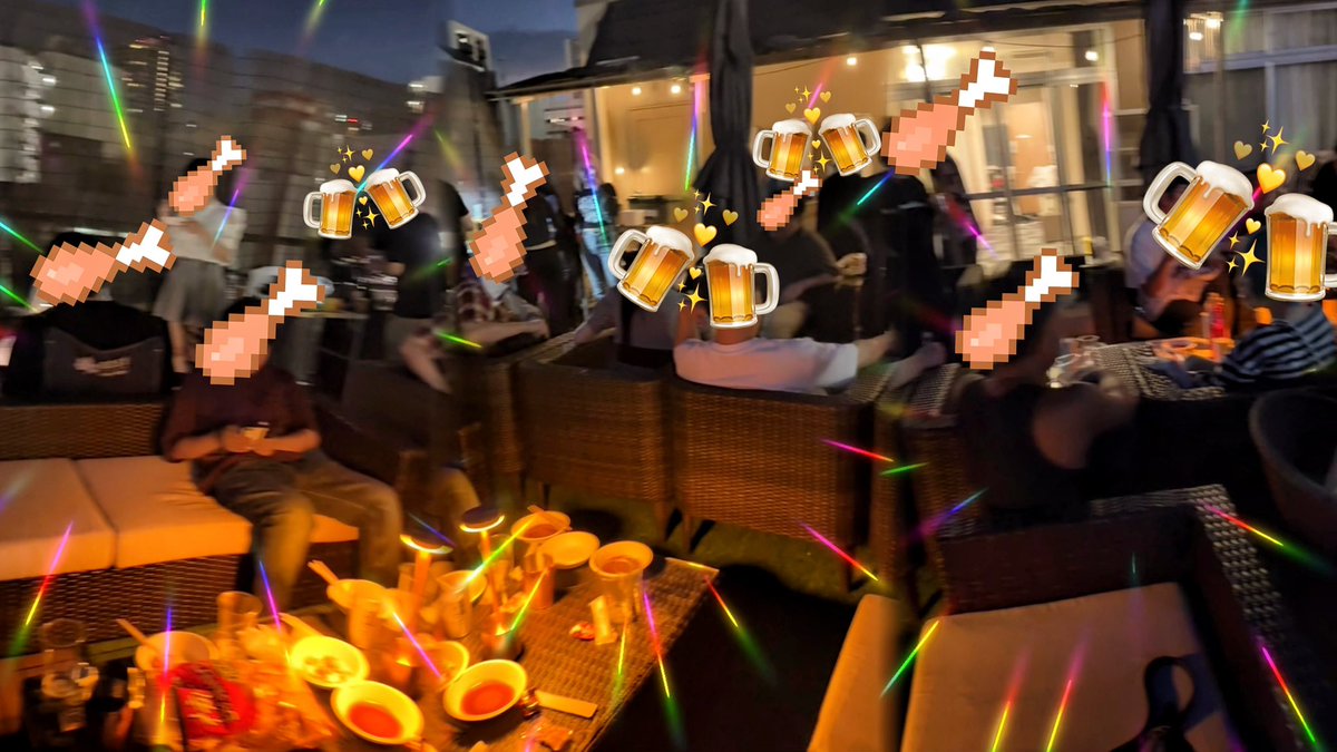 tukichanman_'s tweet image. ビアガーデンオフ会めっちゃ楽しかった🍻🍖
なんと32人！今回SNSからの募集してなかったのに沢山集まってくれて嬉しかった！
大好きなみんなとお肉と美味しい日本酒も最高すぎた💓💓

集合写真撮り忘れたから動画の一部を切り取ったよ！
場所も雰囲気もめっちゃ良かったから秋にまたやりたい！🍖
