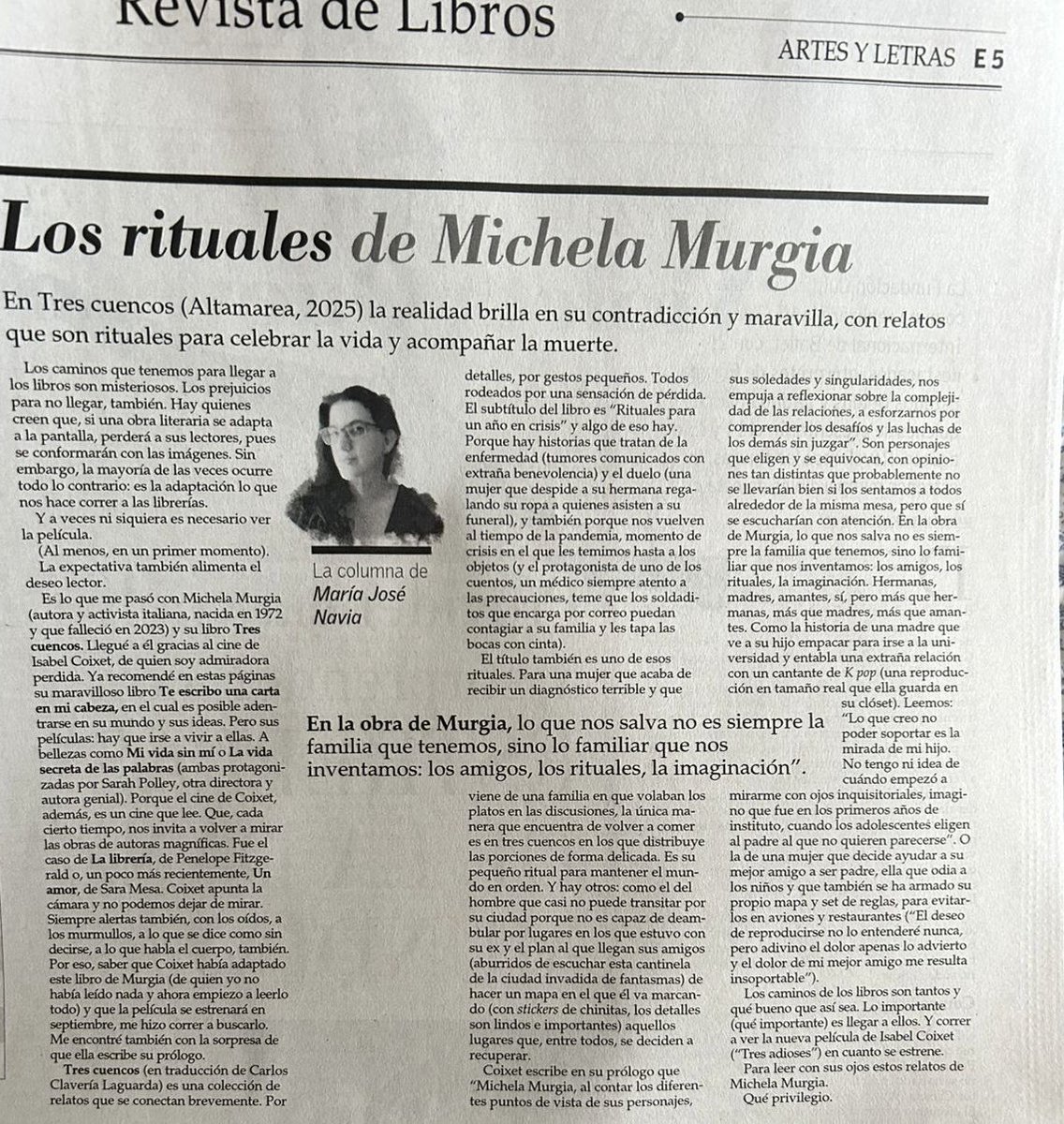 Hoy, en Artes y Letras, escribo sobre Tres cuencos (de Michela Murgia), en anticipación feliz por la nueva película de la gran Isabel Coixet.
