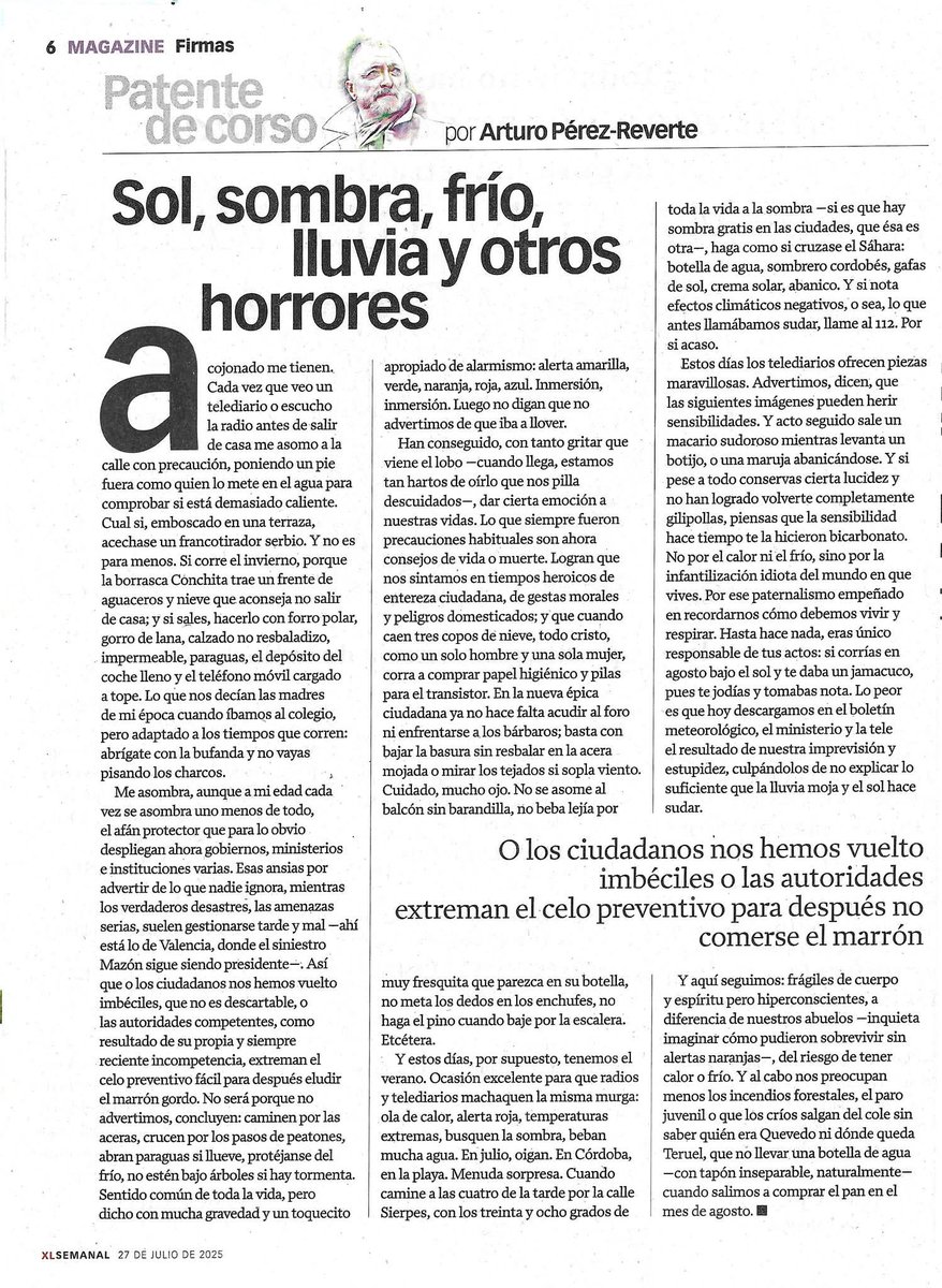 Sergbar's tweet image. «O los ciudadanos nos hemos vuelto imbéciles o las autoridades extreman el celo preventivo para después no comerse el marrón.»

Tal cual...

✍🏼 @perezreverte en @XLSemanal