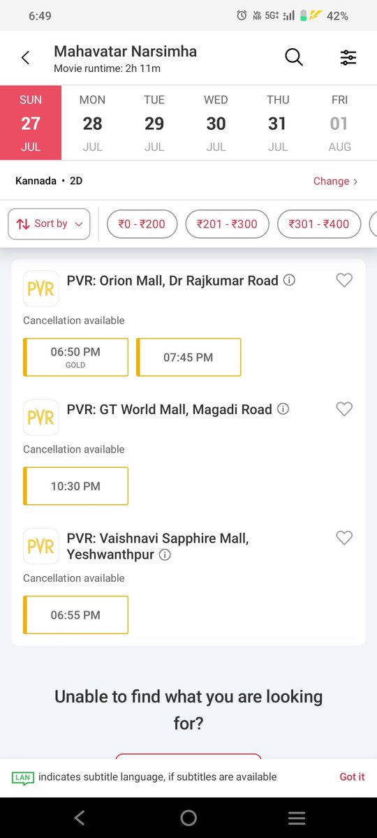 Rashtrakuta755's tweet photo. In Bengaluru #MahavatarNarsimha Kannada Version shows all are sold out but no increase in shows but but Hindi version shows got more shows than Kannada in Bengaluru 🚶

@hombalefilms what is this? Why are people making treating kannada as inferior other as superior in Karnataka https://t.co/WHlARuChUz