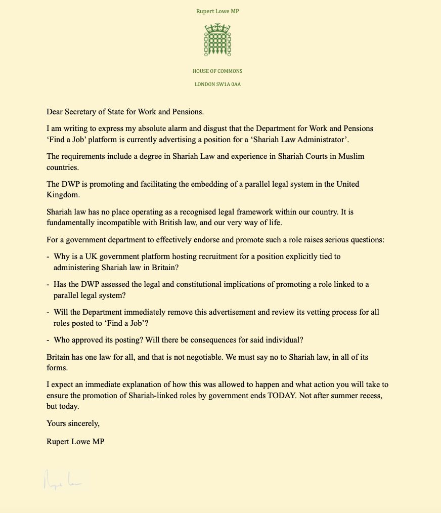 'Shariah Law Administrators' have NO place in Britain.

I've written to Liz Kendall, demanding an urgent explanation and for this poisonous role to be immediately removed from all DWP platforms.