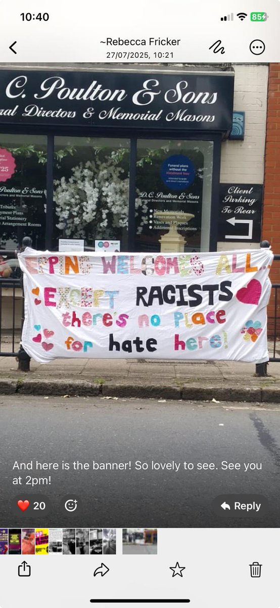 Unite Against Fascism (@uaf) on Twitter photo Banner made by local residents before it was apparently torn down and burnt by Fascists.
<a href="/AntiRacismDay/">Stand Up To Racism</a> <a href="/Searchlight_mag/">@Searchlightmagazine</a> #refugeeswelcome #stopthefarright Banner made by local residents before it was apparently torn down and burnt by Fascists.
<a href="/AntiRacismDay/">Stand Up To Racism</a> <a href="/Searchlight_mag/">@Searchlightmagazine</a> #refugeeswelcome #stopthefarright