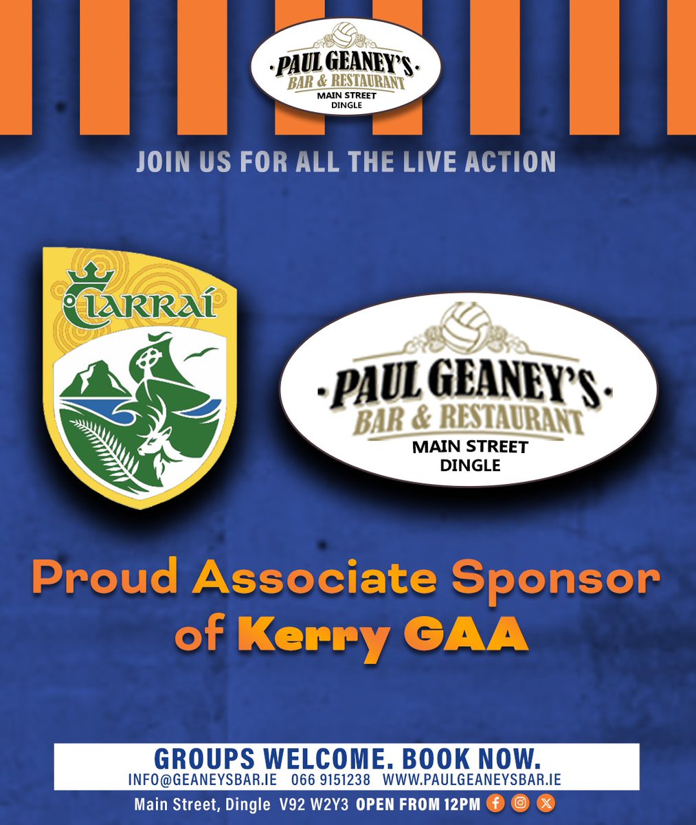 GeaneysBar's tweet image. Proud Associate Sponsors of Kerry GAA. 🟩🟨
#PaulGeaneysBar #Dingle #KerryGAA