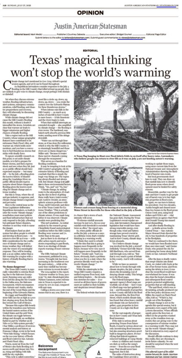 The <a href="/ExpressNews/">San Antonio Express-News</a> and <a href="/statesman/">Austin Statesman</a> Editorial Boards continue their Sunday series (3/5). Today, <a href="/joshbrodesky/">Josh Brodesky</a> and <a href="/bgrumet/">Bridget Grumet</a> and the team explores the impact global warming had on the tragic floods and Texas’ lack of preparedness.