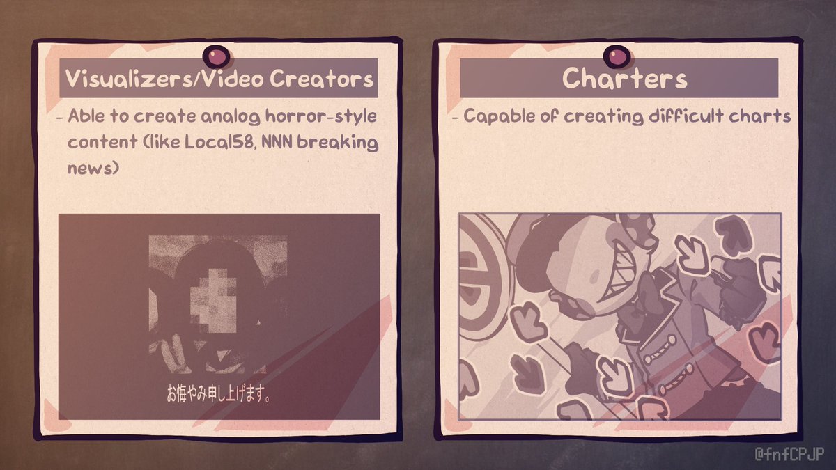 fnfCPJP's tweet image. 👇HELP WANTED!👇
If you&apos;re interested, please reply to this post or send a DM with your desired role and your work!✉️
(It would be greatly appreciated if you could include multiple works)

#fnf #fnfmod #CreepypastaJP