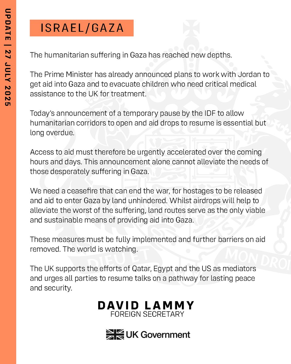 The humanitarian suffering in Gaza has reached new depths. Today's announcement of a temporary humanitarian pause by the IDF is essential but long overdue. Read my full statement ⬇️