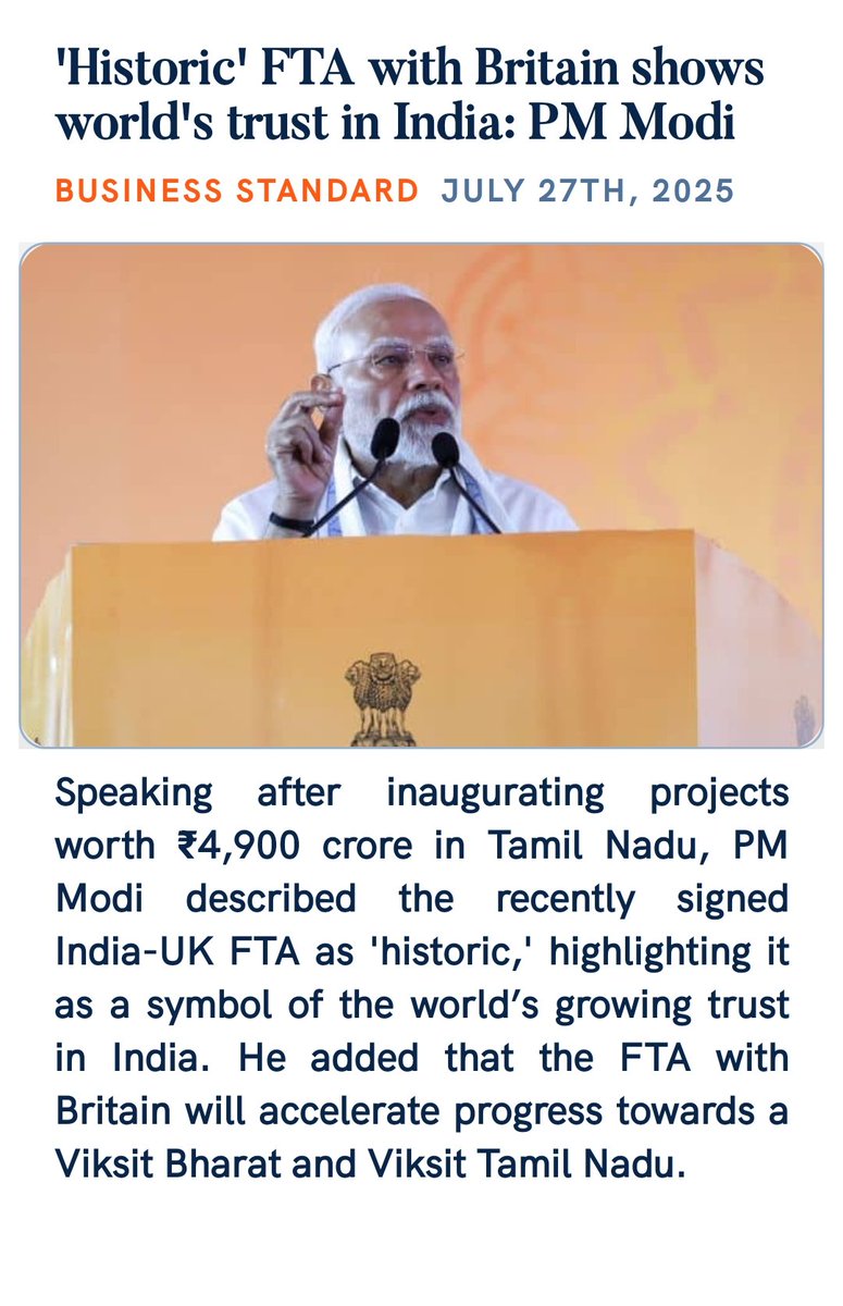 BN Adhikari (@adhikaribn) on Twitter photo 'Historic' Free Trade Agreement #FTA with #Britain shows world's trust in #India: PM <a href="/narendramodi/">Narendra Modi</a>
business-standard.com/amp/india-news… via NaMo App 'Historic' Free Trade Agreement #FTA with #Britain shows world's trust in #India: PM <a href="/narendramodi/">Narendra Modi</a>
business-standard.com/amp/india-news… via NaMo App
