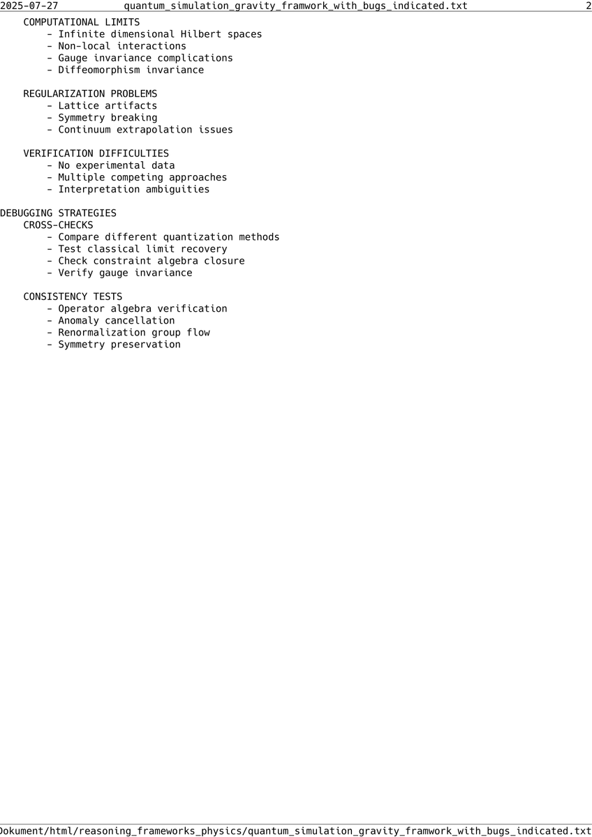 Perrabyte's tweet image. 🔬 Simulating quantum gravity: where Einstein meets Schrödinger in a  cosmic debugging session. Found 5 theoretical bugs so far - time is  frozen, space is lumpy, and nothing renormalizes properly. Back to the  drawing board! #QuantumGravity #Physics #Simulation