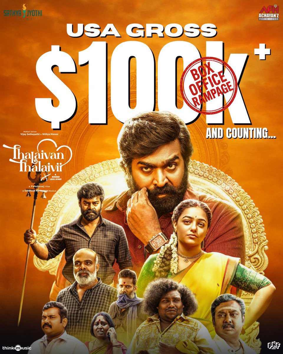 Chrissuccess's tweet image. #ThalaivanThalaivii reaches $100K at USA BO💥