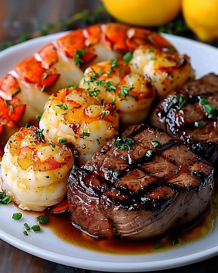 Surf and turf perfection. Juicy filet mignon meets buttery lobster tails. Pure indulgence on a plate. 🥩🦞