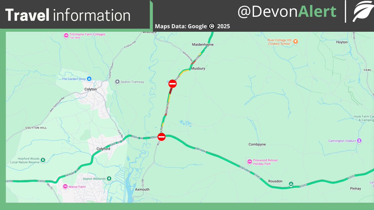 DevonAlert's tweet image. 14:39 27/07/2025 #Devon The A358 (Roman Road) between Musbury and the junction for the A3052 (Boshill Hill) is currently closed for an ongoing police incident. Please use an alternative route and expect delays in the area. TD @BBCDevon @StagecoachSW