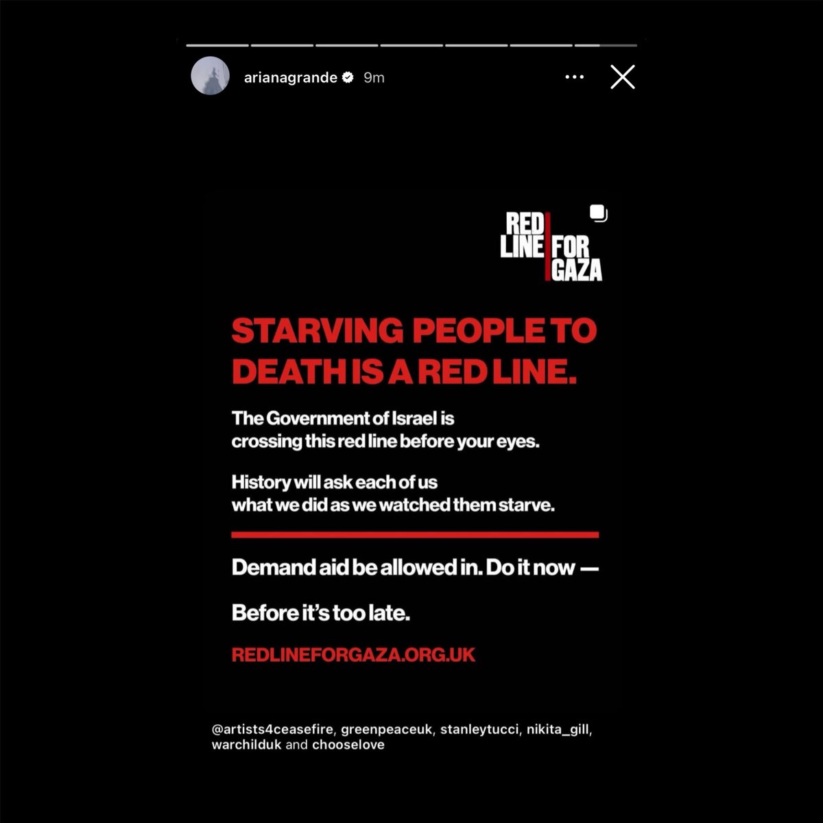 AriGrandeStats's tweet image. Ariana Grande continues showing support to Gaza in new Instagram story 🥹
She signed the artists4ceasefire letter and shared donation posts to help the people of Gaza.
