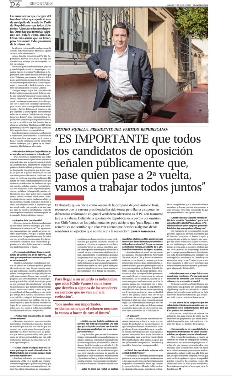 Arturo Squella 馃嚚馃嚤 (@arturo_squella) on Twitter photo En segunda vuelta es fundamental que todos los candidatos de oposici贸n, apoyen firmemente a quien pase a segunda vuelta para, a partir de marzo, empezar a reconstruir Chile.
馃棡锔廘es comparto entrevista de hoy en Reportajes de El Mercurio <a href="/__elmercurio/">El Mercurio</a> En segunda vuelta es fundamental que todos los candidatos de oposici贸n, apoyen firmemente a quien pase a segunda vuelta para, a partir de marzo, empezar a reconstruir Chile.
馃棡锔廘es comparto entrevista de hoy en Reportajes de El Mercurio <a href="/__elmercurio/">El Mercurio</a>