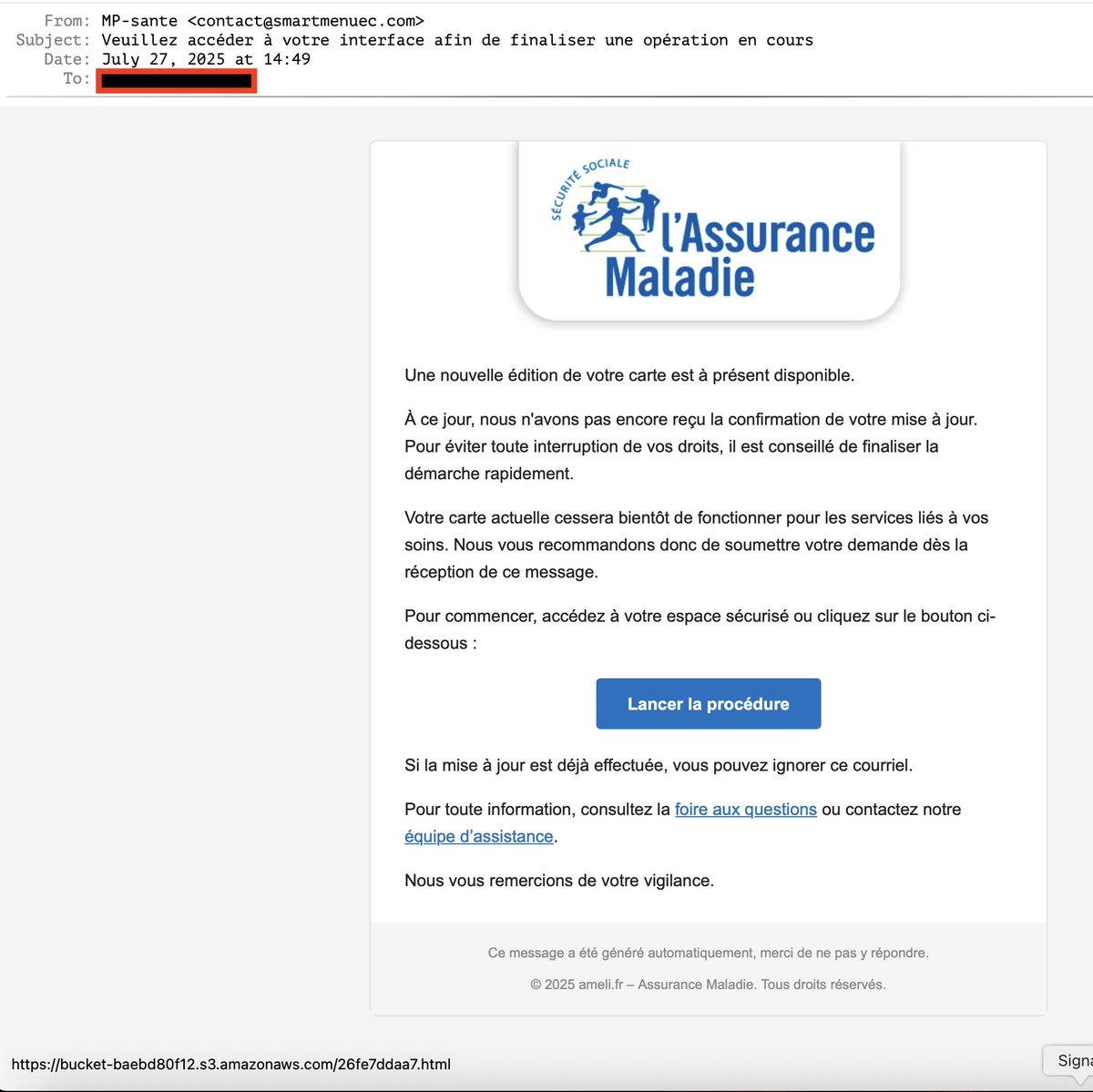 _fyr's tweet image. le phishing les mecs s’emmerdent plus. Carrément sur une instance Amazon… via le bouton “lancer la procédure”
