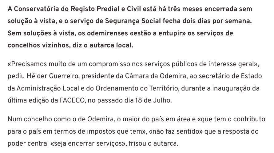 MarioEstevam3's tweet image. o país está melhor!
Odemira.
A Conservatória do Registo Predial e Civil está há três meses encerrada sem solução à vista, e o serviço de Segurança Social fecha dois dias por semana.