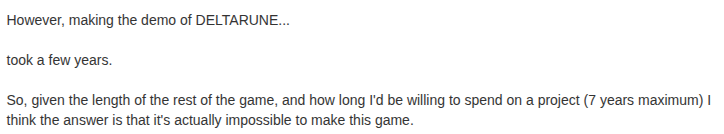 ddeaen's tweet image. we're officially done with the 7 years toby fox mentioned he was willing to spend on DELTARUNE's development (Q&A from 2018)
does this mean chapter 5&6&7 are cancelled..............