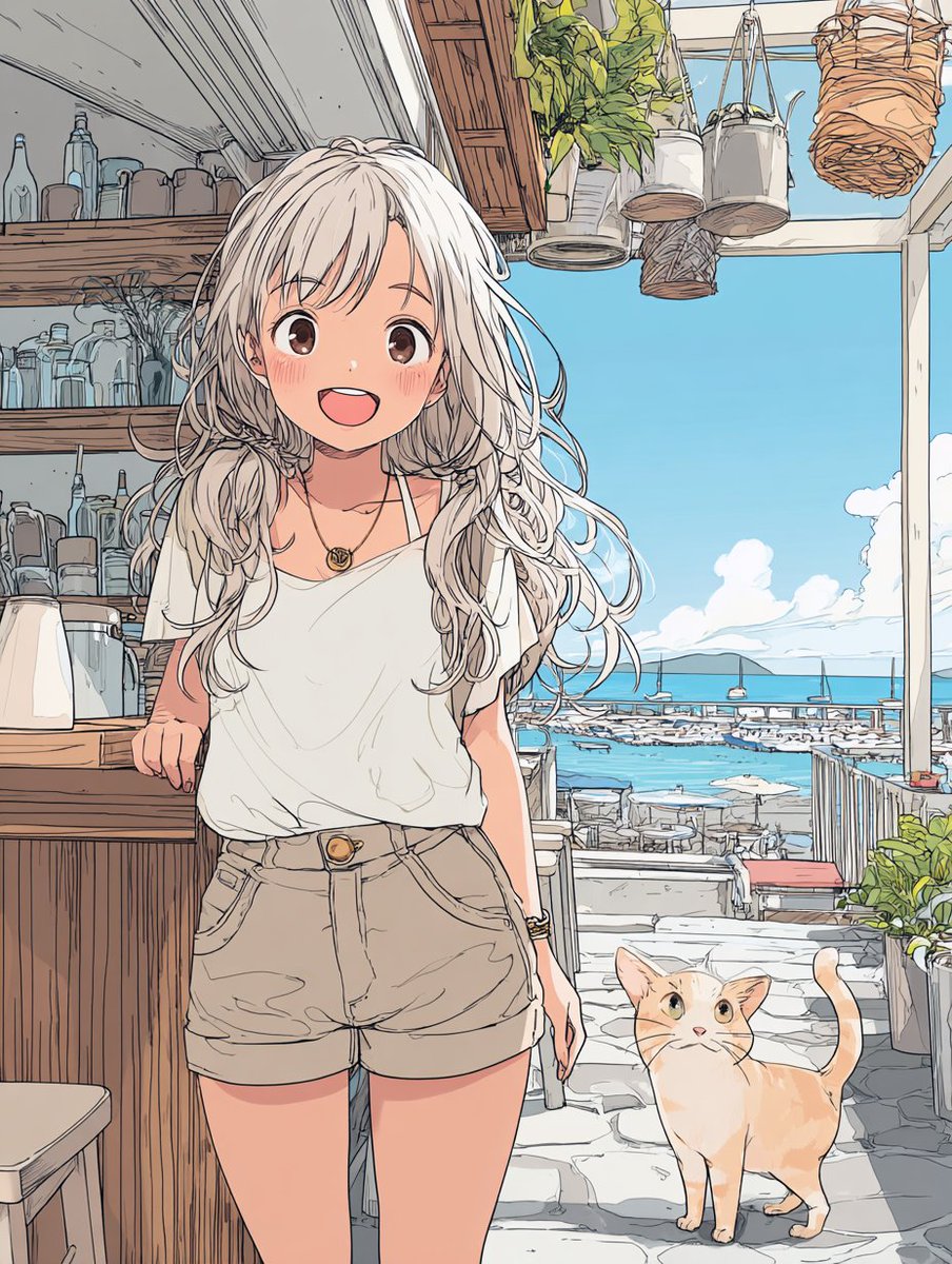 chocola_palette's tweet image. 『潮風カフェと猫の午後』
～笑顔～

今日も、マイペースでいきましょー☆