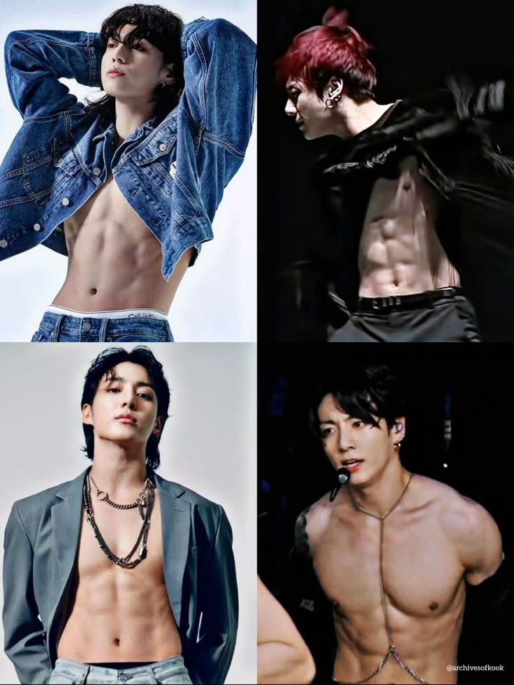 Sculpted abs(Rectus Abdominis): jungkook has an eight pack which